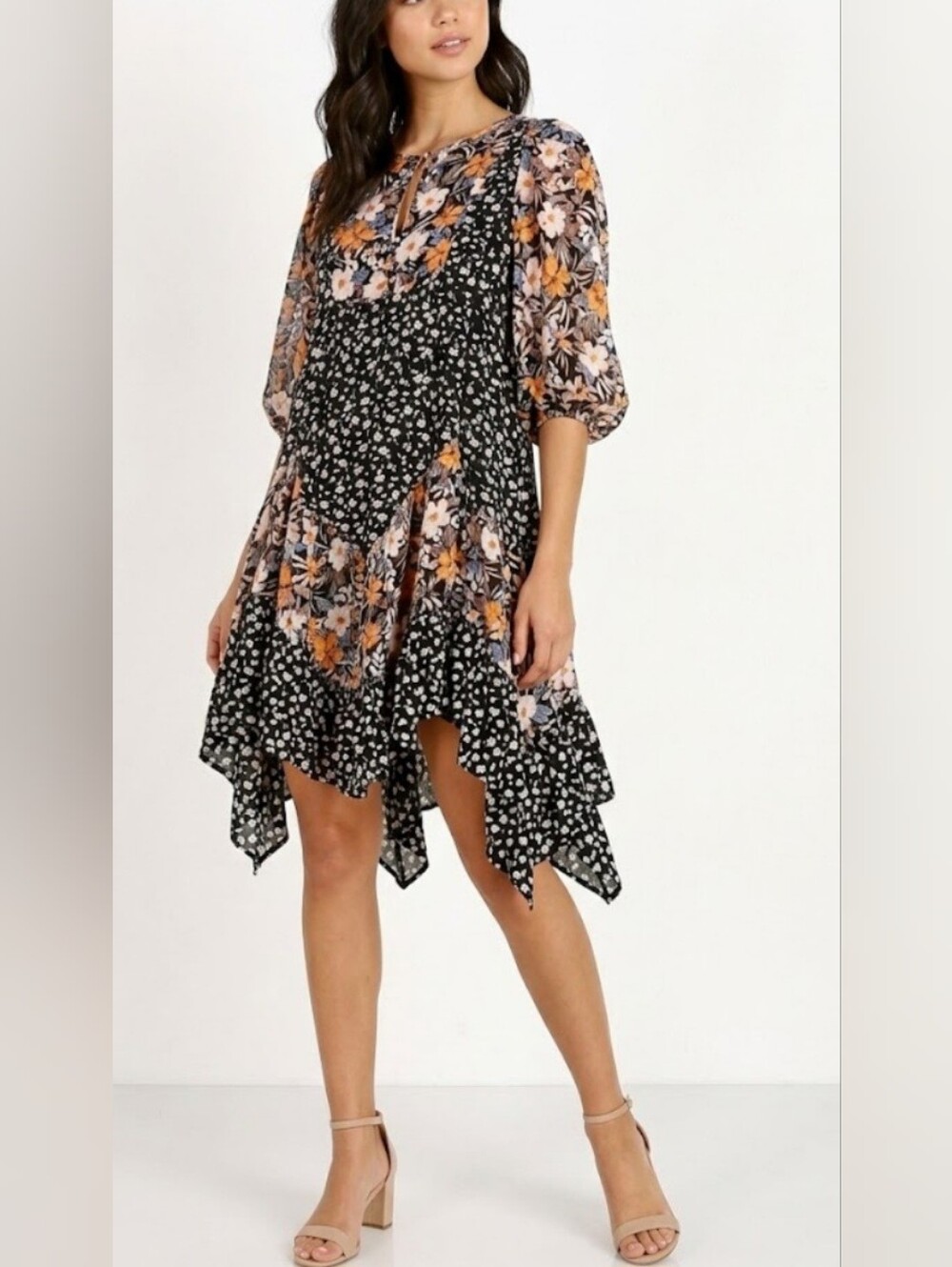 Easel floral Cotton Mini Dress Mix Print Tiered #Babydoll #Boho Large